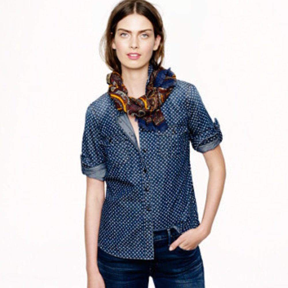 J. Crew Keeper Blue Chambray Star-dot Top Size 00